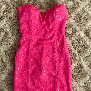 TOBI Hot Pink Sequin Strapless Mini Dress